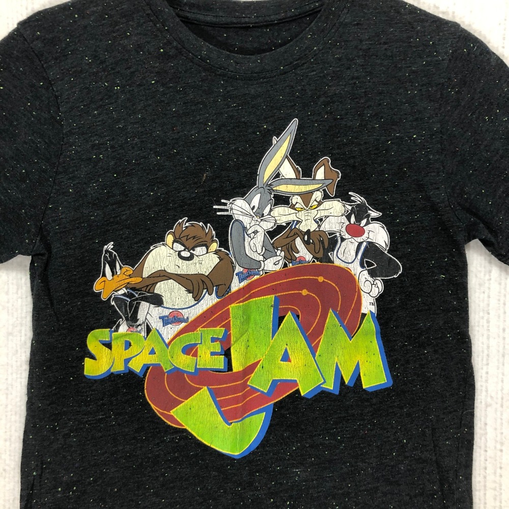 Space Jam Tune Squad‎ Graphic T-Shirt Charcoal Gray Confetti Speckle Mens Small